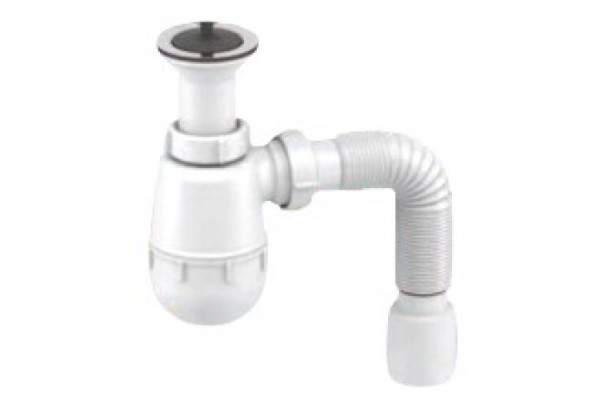 Сифон для умивальника «Тюльпан» з нерж.випуском 1 ½" і відведенням для пральних машин і гнучкою труб