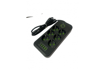 Мережевий фільтр 2 метри 6 розеток + 4 USB+Type-C чорний (LS-B7F06U)