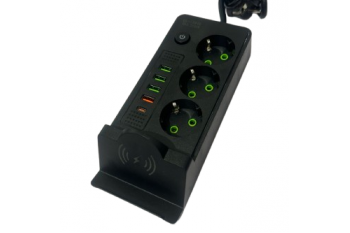 Мережевий фільтр 2 метри 3 розетки + 4 USB+Type-C + бездротова швидка зарядка (QL-1080U) (40)