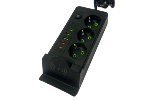 Мережевий фільтр 2 метри 3 розетки + 4 USB+Type-C + бездротова швидка зарядка (QL-1080U) (40)