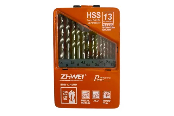 Набір свердел по металу ZhiWei Р6М5 (HSS) Ø1,5-6,5мм 13шт