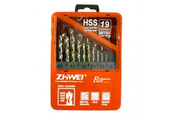 Набір свердел по металу ZhiWei Р6М5 (HSS) Ø1,0-10,0мм 19шт