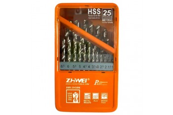 Набір свердел по металу ZhiWei Р6М5 (HSS) Ø1,0-13,0мм 25шт