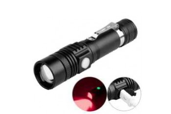 Ліхт. акум. 518, RED, вбуд. акум., кабель Type-C,1x18650, 1 режим, zoom, зажим, кейс, 9*2см, 1/240ящ