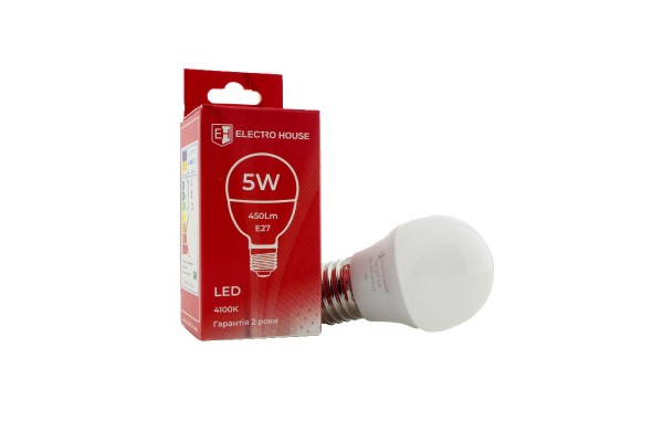 LED лампа шар G45 E27  5 Вт  4100К ELECTRO HOUSE (е)