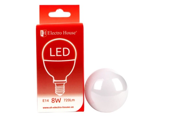 LED лампа шар P45 E14  8 Вт  4100К ELECTRO HOUSE (е)