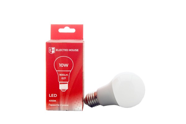 LED лампа A60  E27  10 Вт 4100К ELECTRO HOUSE (е)