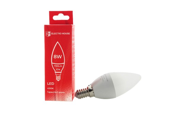 LED лампа свіча E14  8 Вт  4100 ELECTRO HOUSE (е)