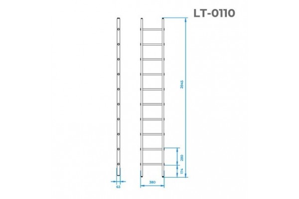 (IN-LT-0110) Драбина алюмінієва приставна 10 сходинок 2,84м Intertool
