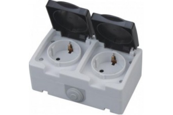 Розетка 2-а накладна із з/к [16А IP54] SVT-9112 Сіра (4/80)