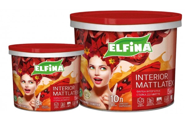 ELFINA Фарба інтер'єрна стійка до миття "INTERIOR MATTLATEX" біла ,  7,0 кг ( 5 л.)