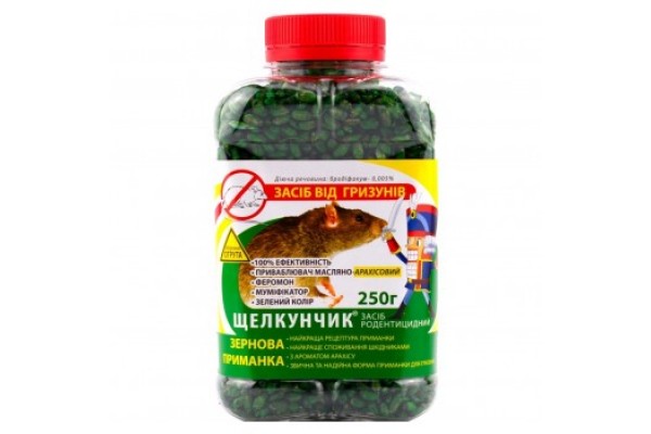 Зерно від щурів та мишей Щелкунчик 250гр, арахіс, банка 50шт/уп (0)